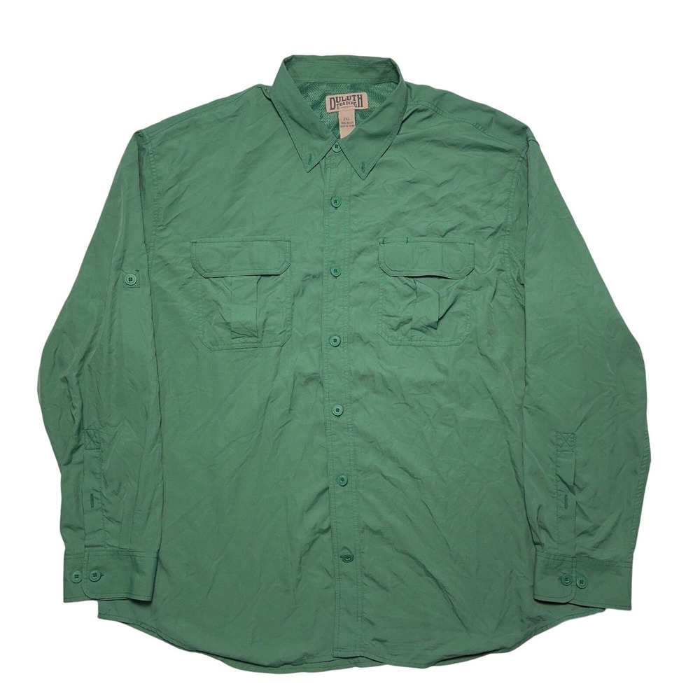 Duluth Trading Co Fishing Shirt Mens XXL Green Long‎ Sleeve Vented Performance